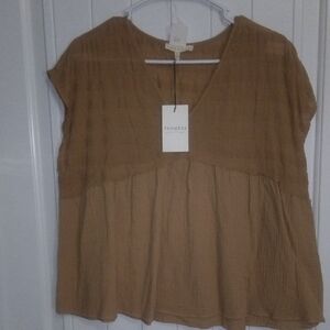 Promesa Tan Cap Sleeve Relaxed Blouse